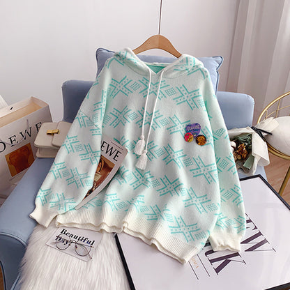 Net red Hooded Sweater Korean knitted sweater  4992