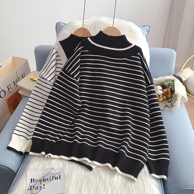 Halbhoher Kragen, gefälschte zwei Pullover, fauler Windstreifenpullover 5013