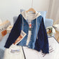 Denim sweater splicing coat versatile knitted cardigan  4965