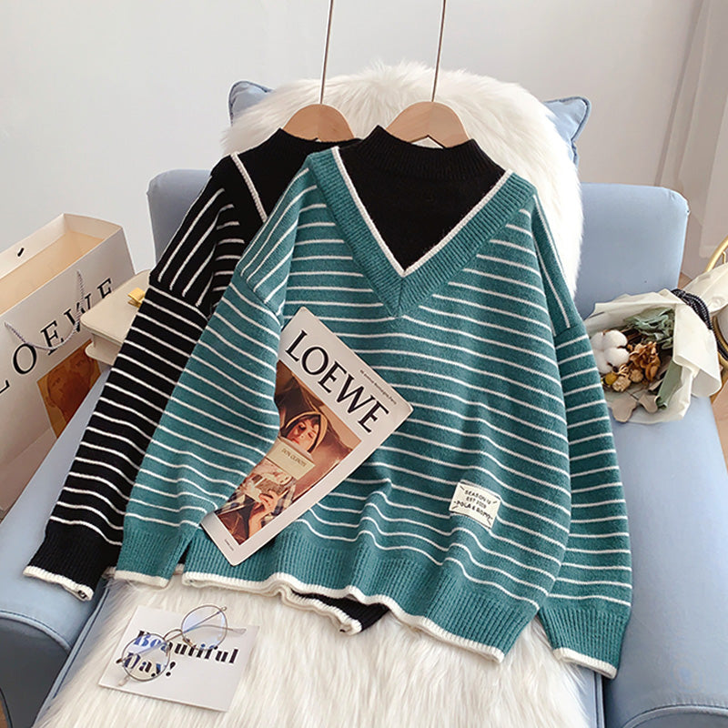 Halbhoher Kragen, gefälschte zwei Pullover, fauler Windstreifenpullover 5013