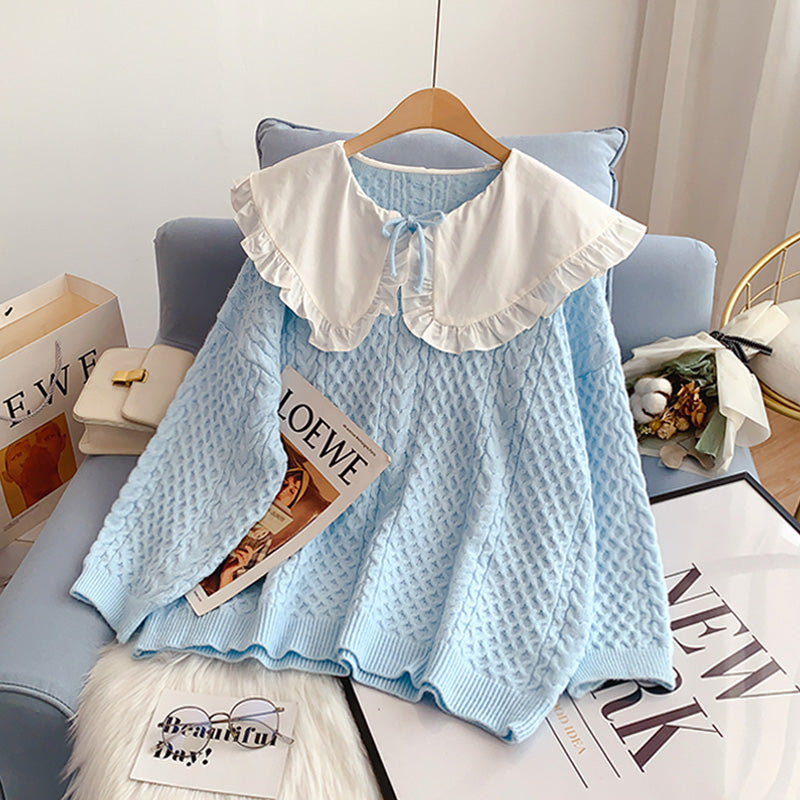 New female doll collar Pullover loose lazy sweater  5020