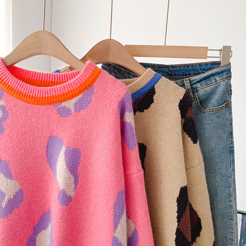 Leopard Pullover Damenmode locker Pullover Pullover 5086