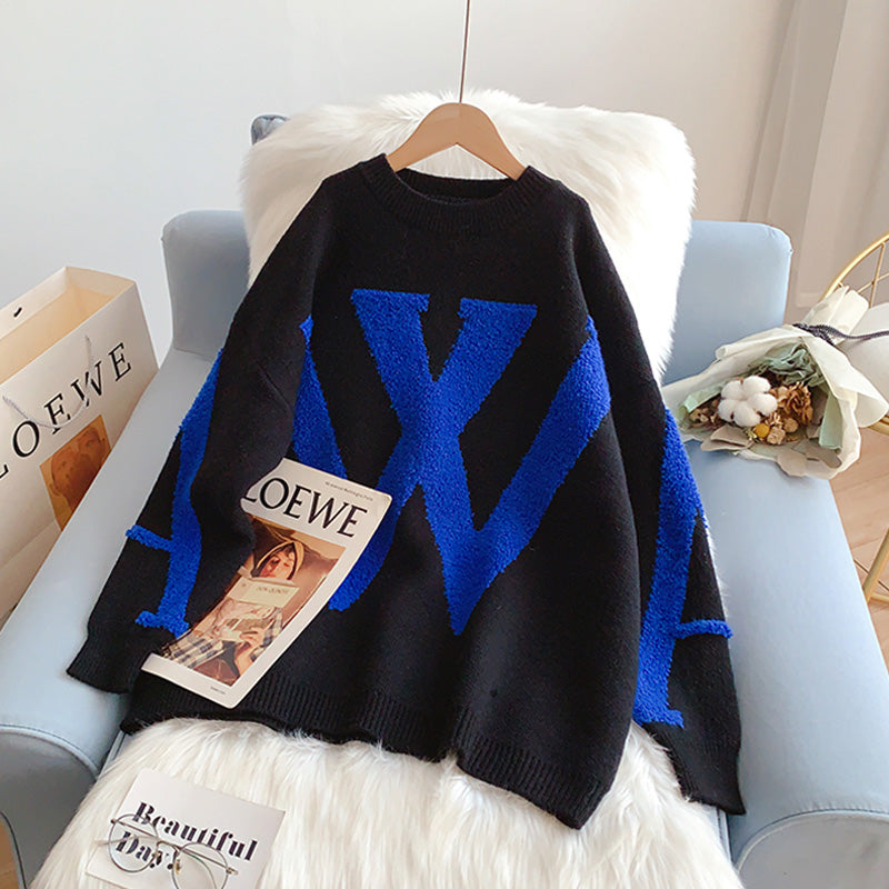 Lazy Letter dreidimensionaler beflockter Jacquard-Pullover 5043