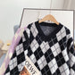 Sweet lazy wind imitation mink velvet checkered sweater  5006