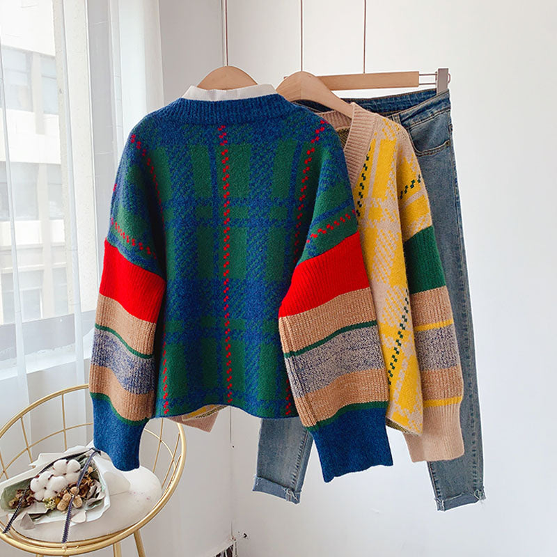 Japanese antique contrast sweater cardigan  5017