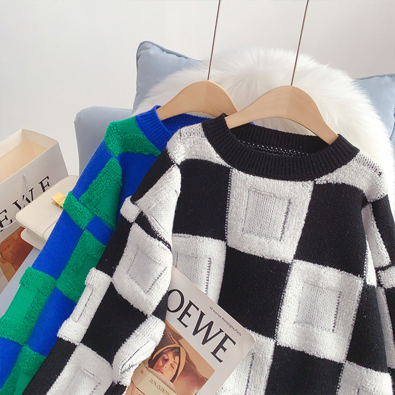 Karierter Pullover mit Kontrastmuster Lazy Wind 5063