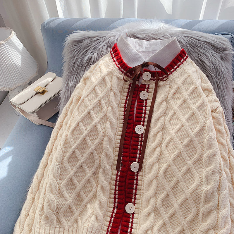 Vintage Red twist sweater Korean knitted jacket  5021