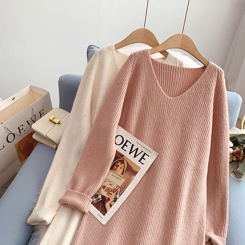 V-neck knit bottomed dress  5027