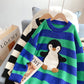 Japanese cute cartoon little penguin stripe lazy wind top  4984