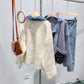 Denim stitched fake two sweater coat knitted cardigan  5038