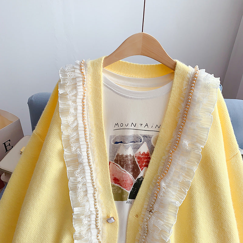 Loose design sense of minority sweet knitted coat  5060