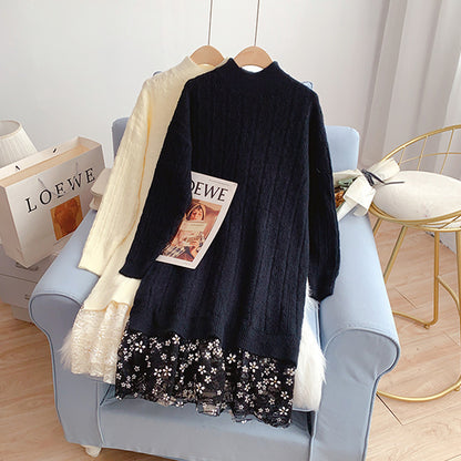 Wollkleid mit Spitzennähten, Strickkleid 5054