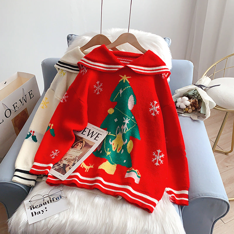 College style Navy collar Christmas Sweater Girl  4968