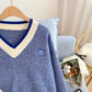 V-neck soft waxy sweater chic sweater top  4998