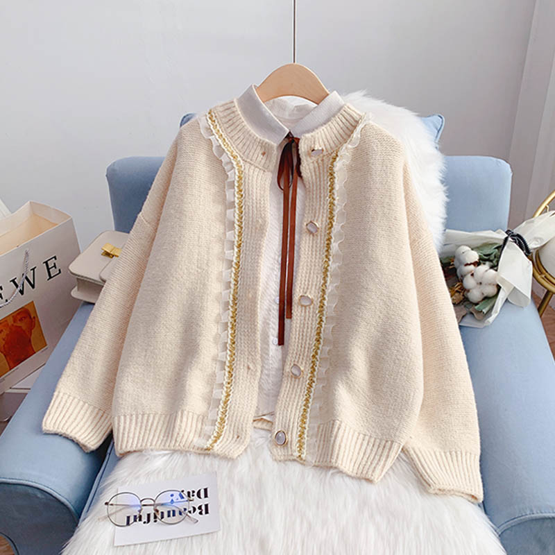 French Vintage Pullover Damen Design Sense Nischen Strickjacke 4975