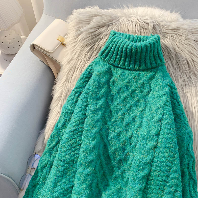 High neck coarse wool twist sweater  5089