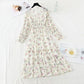 New gentle wind, slim slim, elastic waist, wrinkled Chiffon Floral Dress  4714