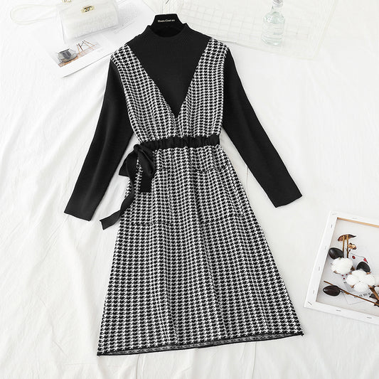 New thousand bird pattern with bottomed wool dress  4746