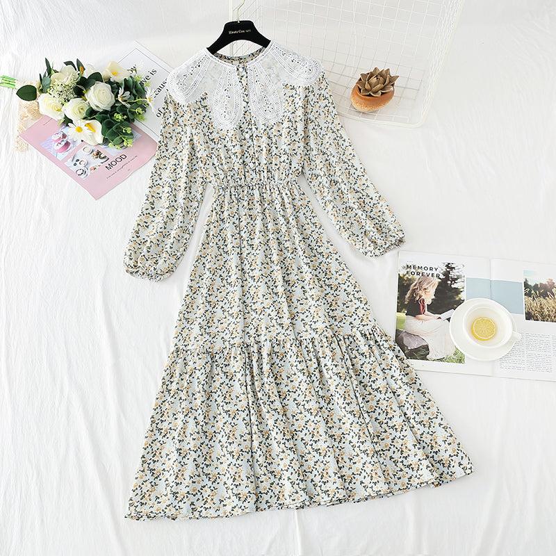 Petal collar floral dress women's super xiansen Chiffon  4850