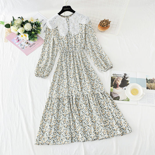 Petal collar floral dress women's super xiansen Chiffon  4850