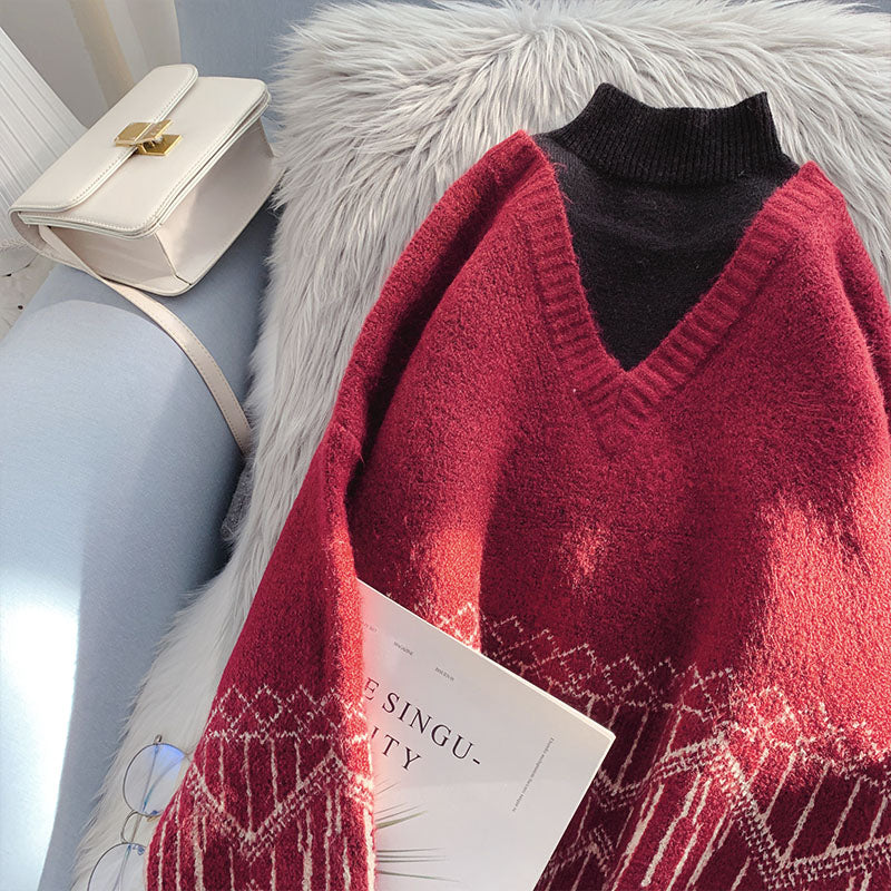 Fake two high necked sweaters and foreign style tops  4937