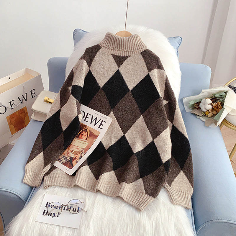 Vintage Lingge high neck sweater is lazy to wear outside  5047