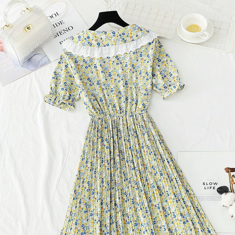 Chiffon floral skirt temperament gentle wind tea break Platycodon skirt  4901