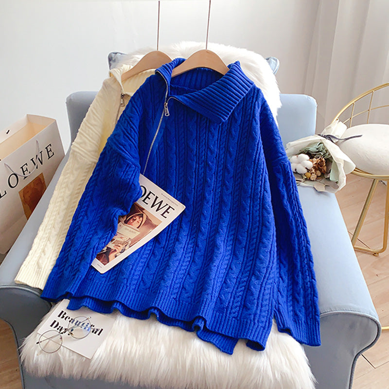 Premium design sense niche zipper turtleneck sweater  5045