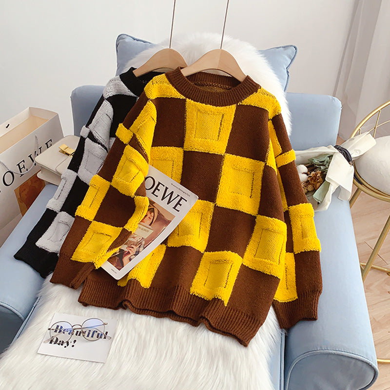 Karierter Pullover mit Kontrastmuster Lazy Wind 5063