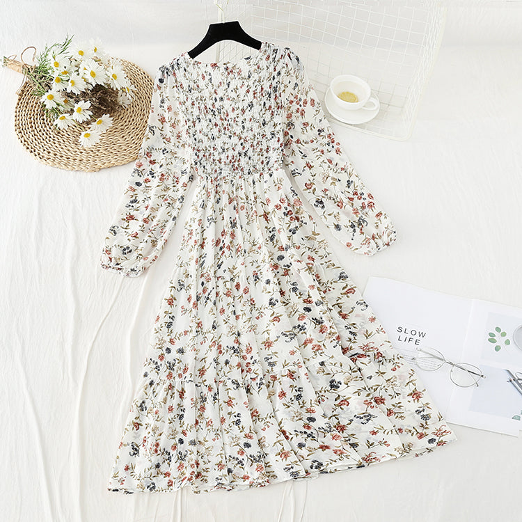 New French minority long skirt with pleated waist and thin A-line skirt  4832