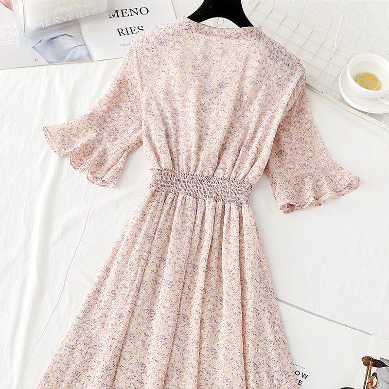 Slim tea break chiffon skirt retro floral long skirt  4892