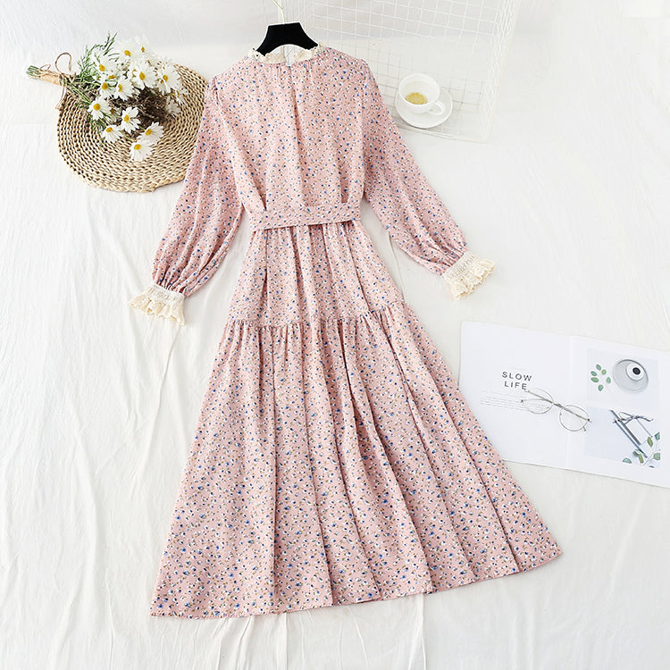 French retro floral dress slim chiffon long skirt  4829