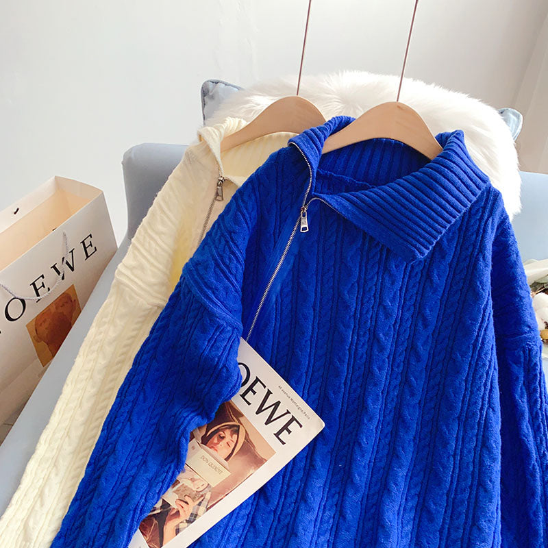 Premium design sense niche zipper turtleneck sweater  5045