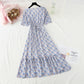 Floral Chiffon Dress gentle wind long skirt sweet V-neck  4859