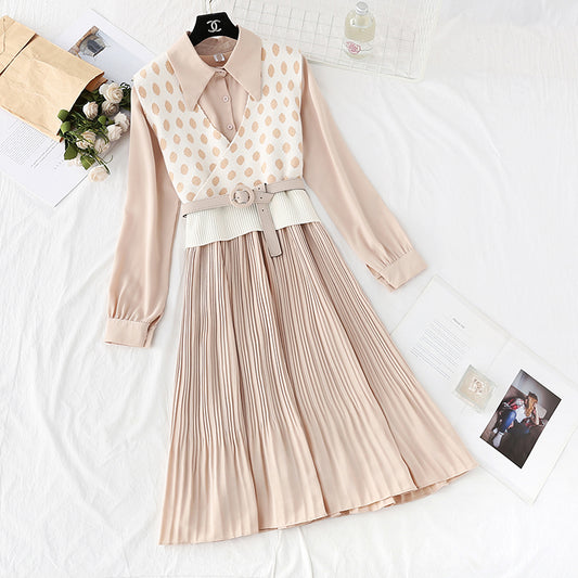 French retro wave point vest long skirt two-piece suit  4732