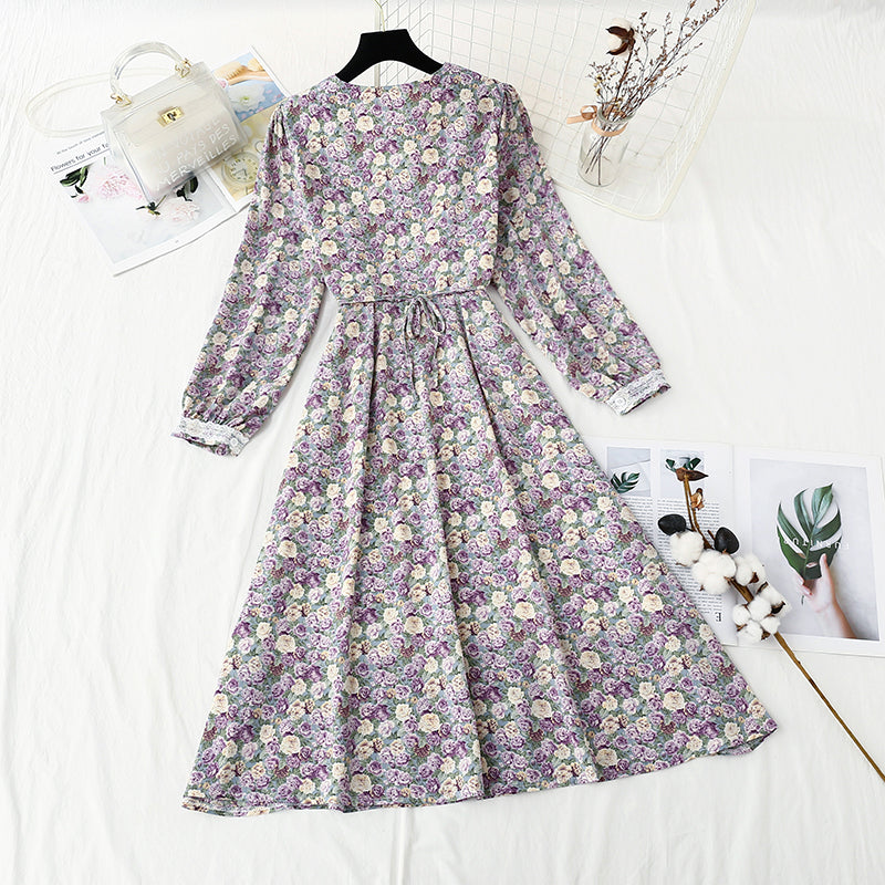 New Chiffon print lace stitching fairy temperament small skirt  4851