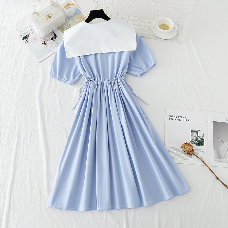 New sweet bubble sleeve shawl long skirt drawstring waist lace up skirt  4849