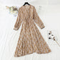 French V-neck pleated floral dress Vintage  4827