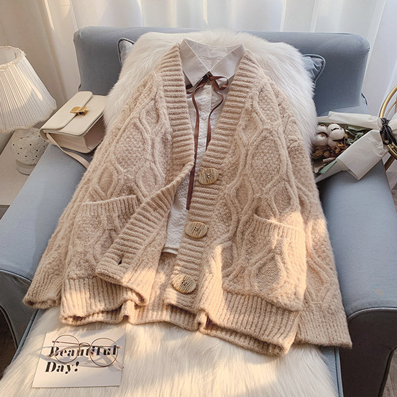 Vintage twist sweater coat knit cardigan  5061