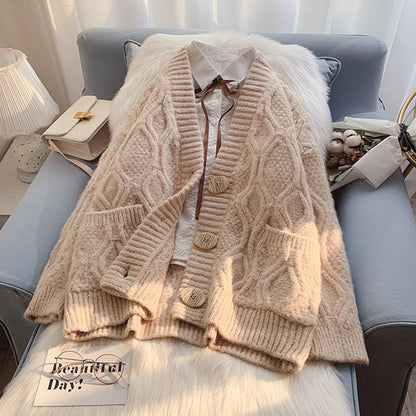 Vintage twist sweater coat knit cardigan  5061