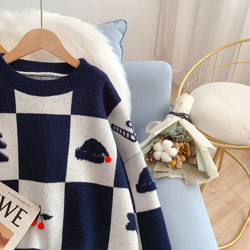 Red Christmas theme sweater knit bottom shirt  4962