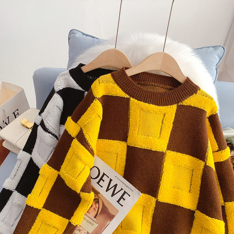 Karierter Pullover mit Kontrastmuster Lazy Wind 5063