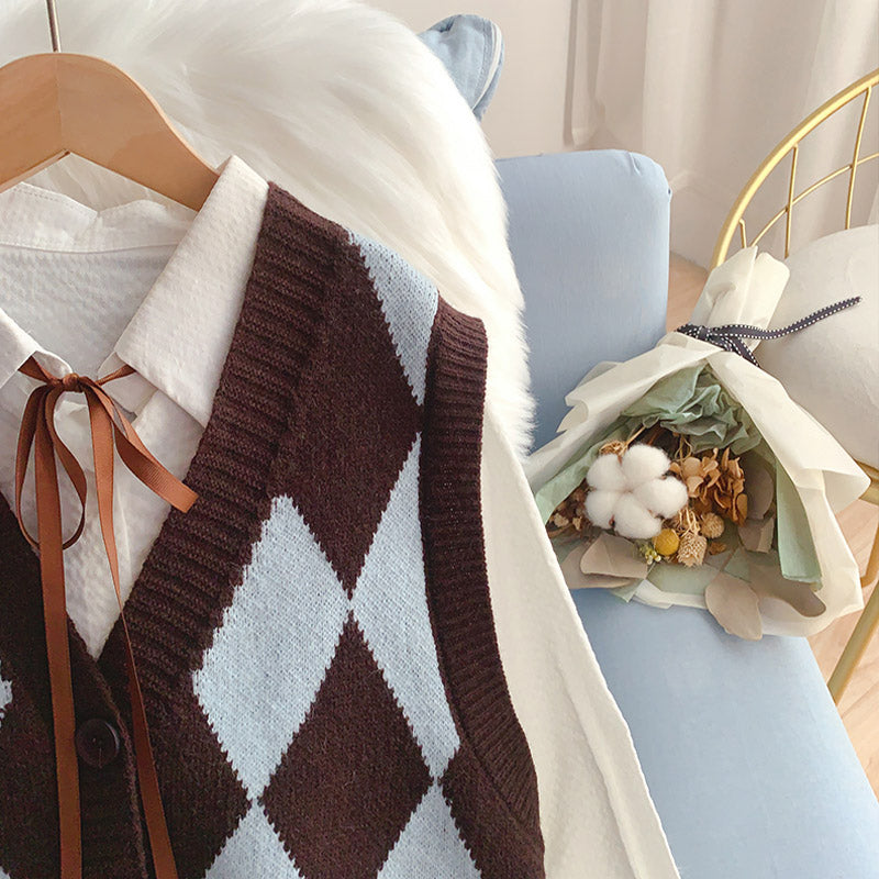 Vintage Lingge overlapping knitted vest  5026