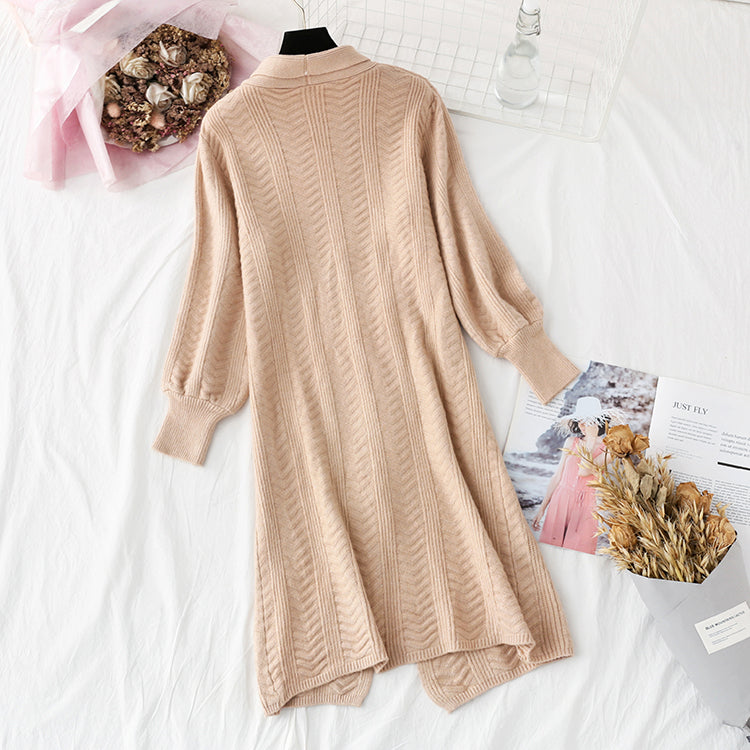 Net red knitted dress French retro knee sweater skirt  4730