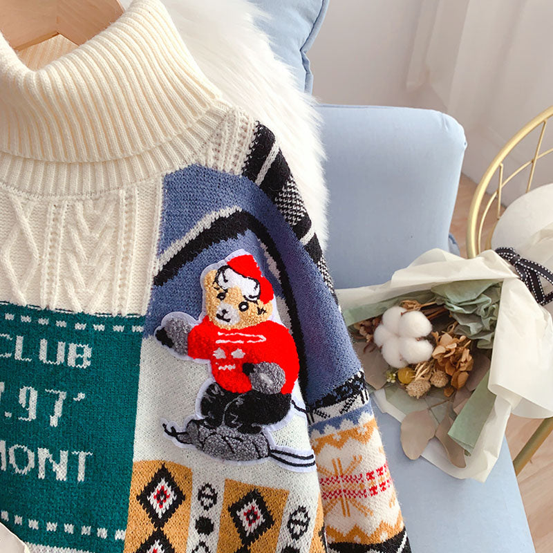 Christmas sisters high neck sweater new Knitted Top  4924