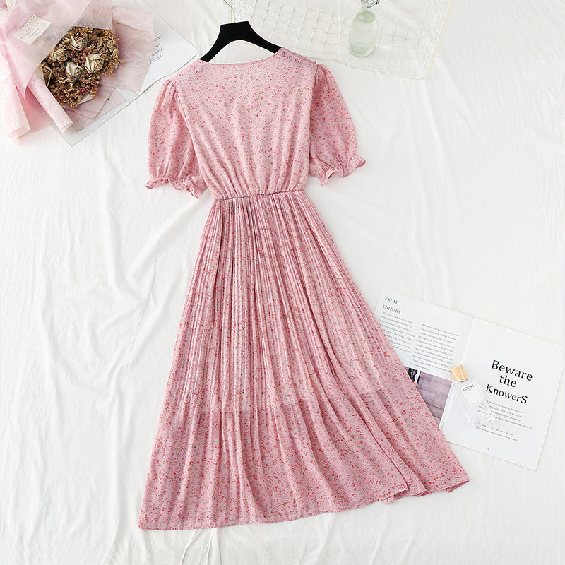 New French V-neck sweet Ruffle gentle snow spun dress  4852