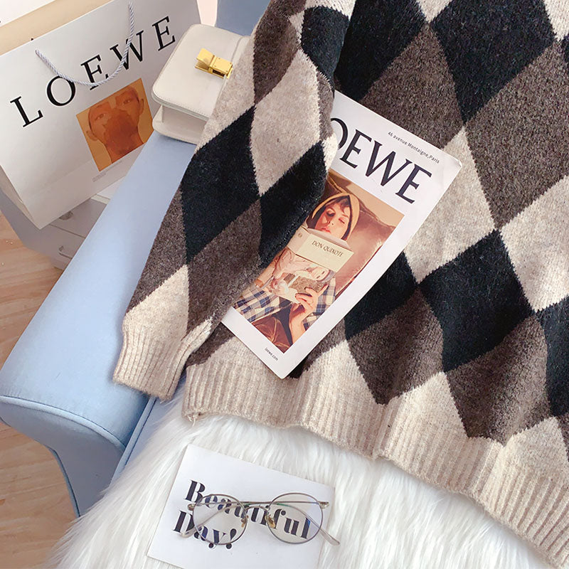 Vintage Lingge high neck sweater is lazy to wear outside  5047