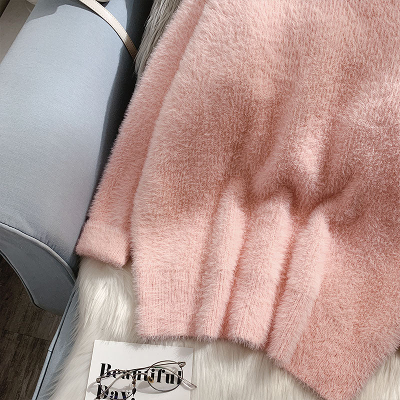 Pull doux et ciré en imitation vison pour femme 4917