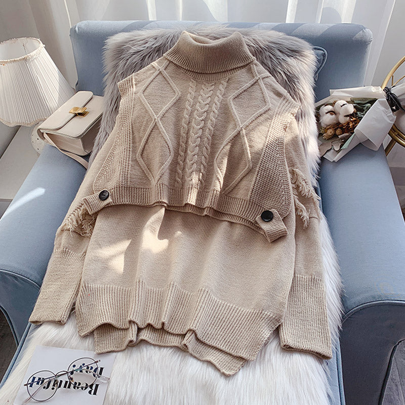 Ensemble pull-over à col montant pliable en deux pièces 4958