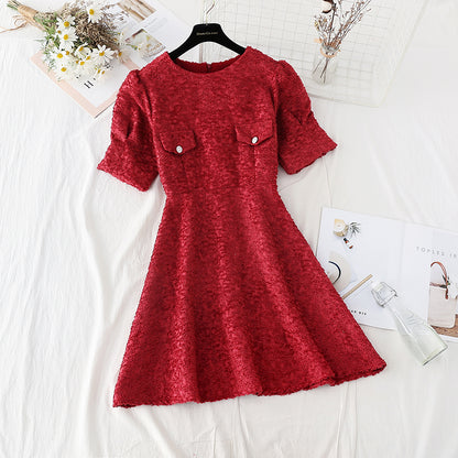 Design sense niche skirt Hepburn style high waist tweed  4802